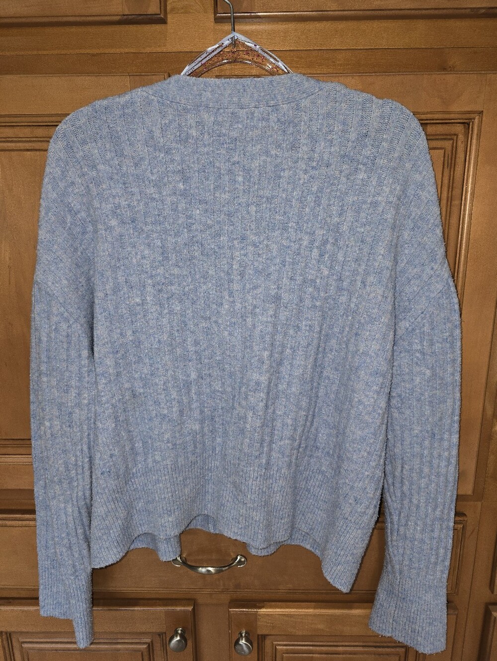 Zara Powder Blue Ribbed V-Neck Button-Up Cardigan - Picture 3 of 4